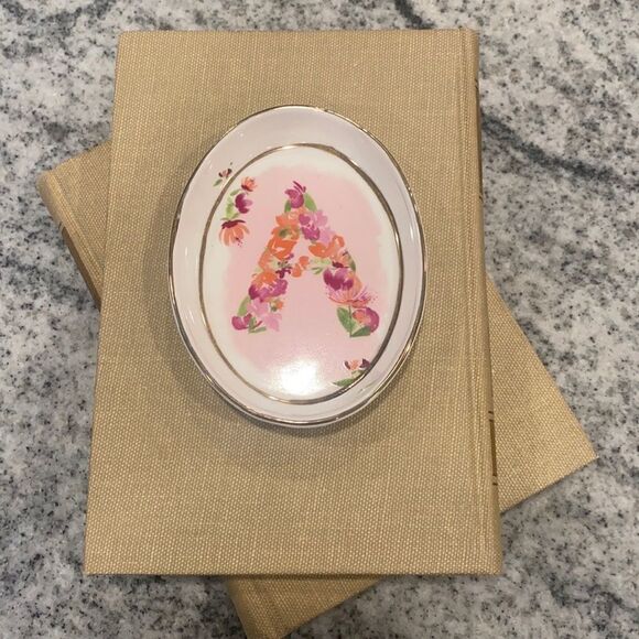 Anthropologie Floral Monogram A Trinket Ring Key Dish Bowl Decorative - Picture 2 of 6
